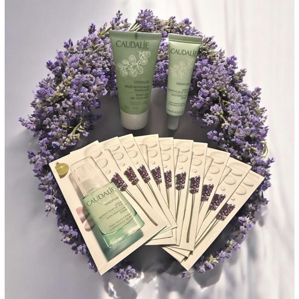CAUDALIE VINOPURE Gel Cleanser + Skin Perfecting Serum + 10 Serum Samples